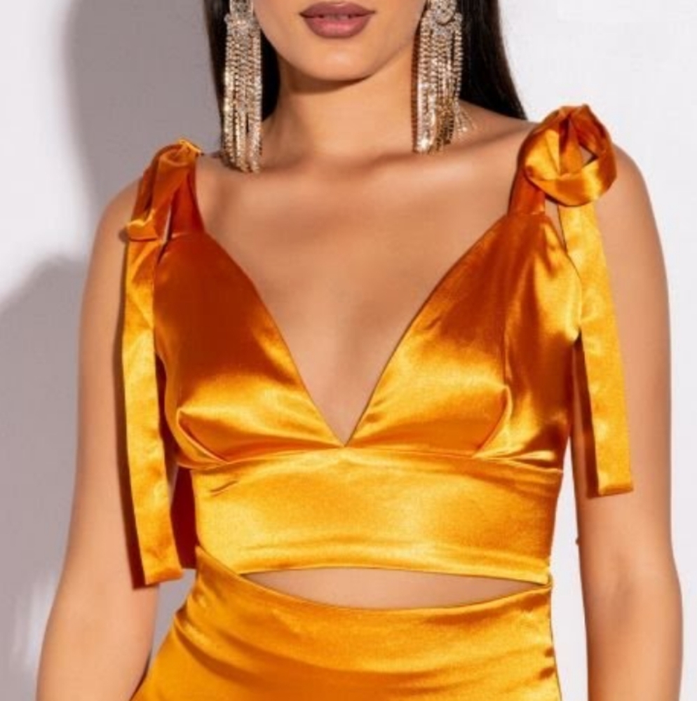 New! Golden Hour Satin Tie Sleeve Crop Tank Top Size Large
